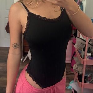 SHEIN Black Lace Trim Bodysuit